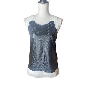 Chache Womens Gray Faux Leather Laser Cut Tank Top Size XS NWT